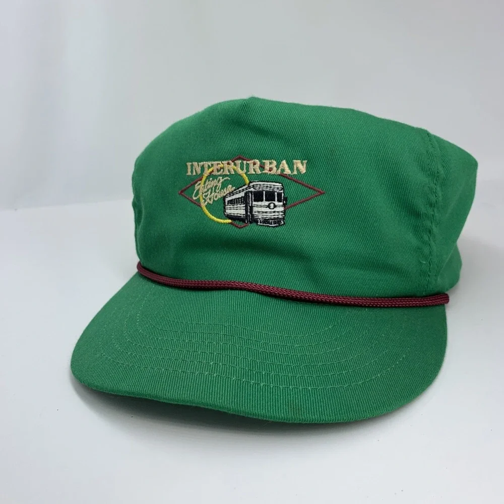Vintage Interurban Eating House Hat Green Adjustable Strapback Cap Rope Made USA